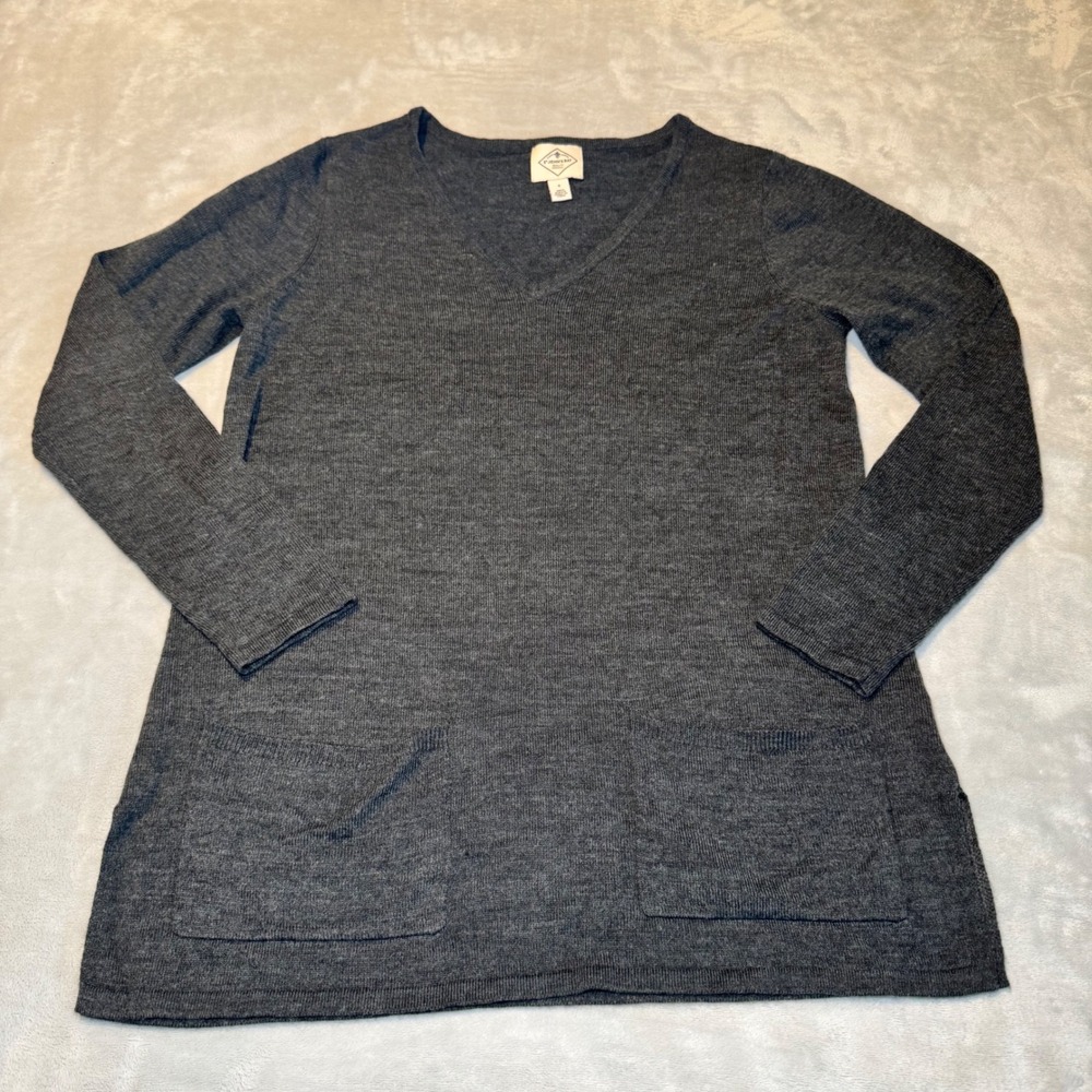 St. John's Bay Women's Charcoal Gray V-Neck Tunic Sweater Front Pockets Small